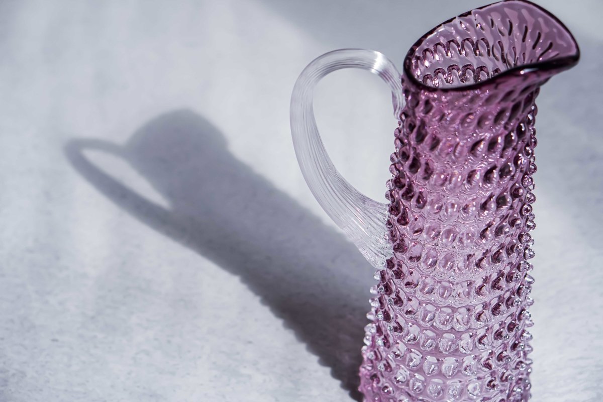 Underlay Violet Hobnail Jug Tall on a white floor with shadows