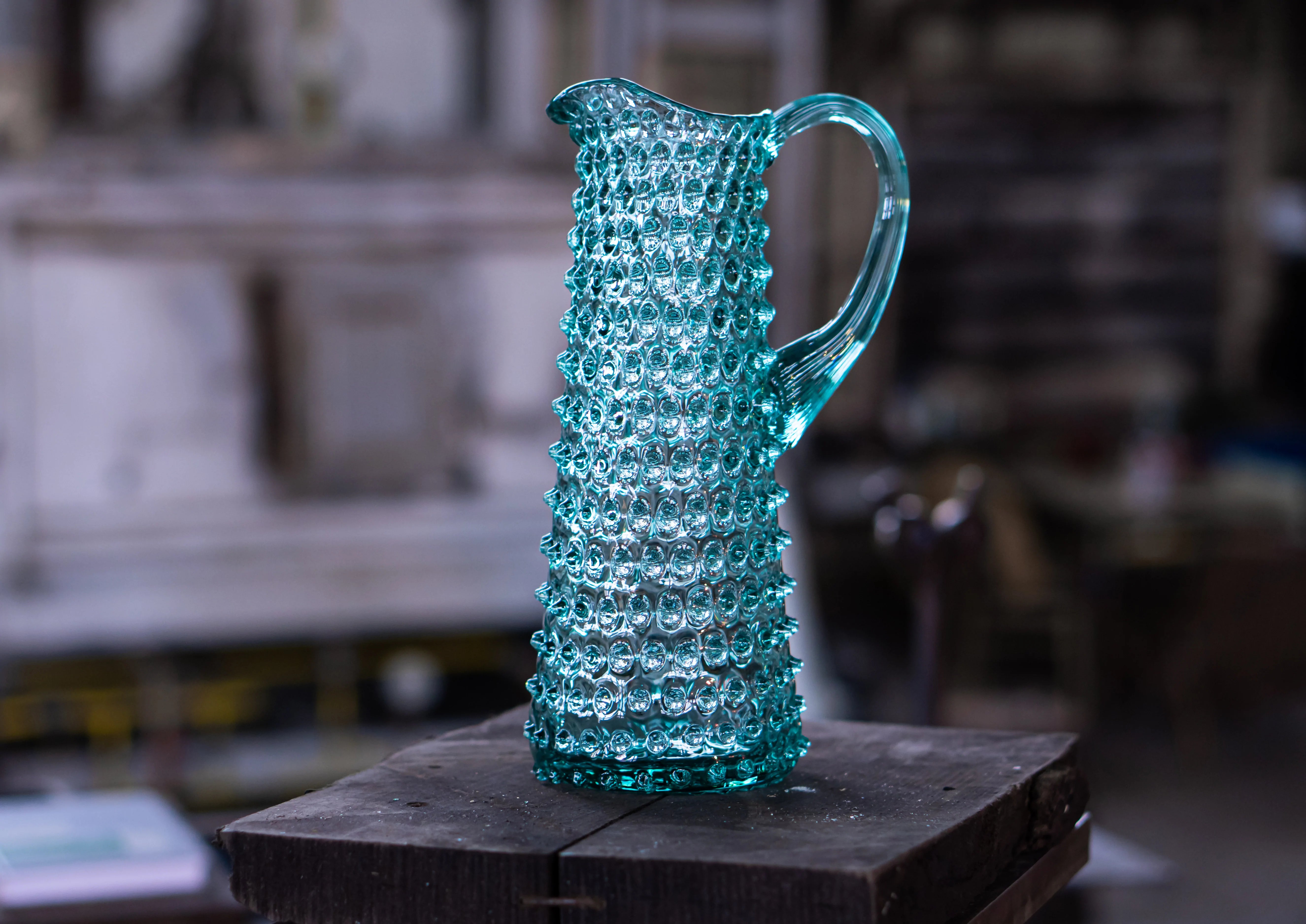 Glass Beryl Tall Jug on the Wood